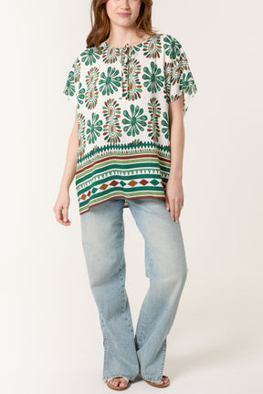 Floral Border Print Top