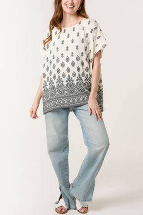 Damask Print Relaxed Top