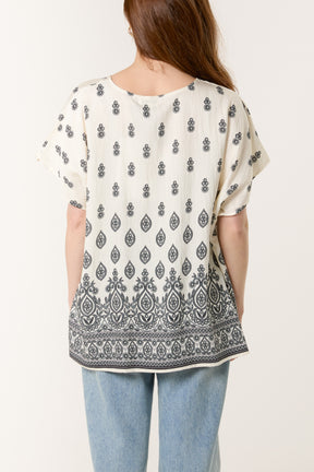 Damask Print Relaxed Top