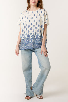 Damask Print Relaxed Top