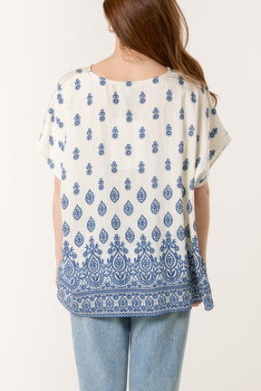 Damask Print Relaxed Top