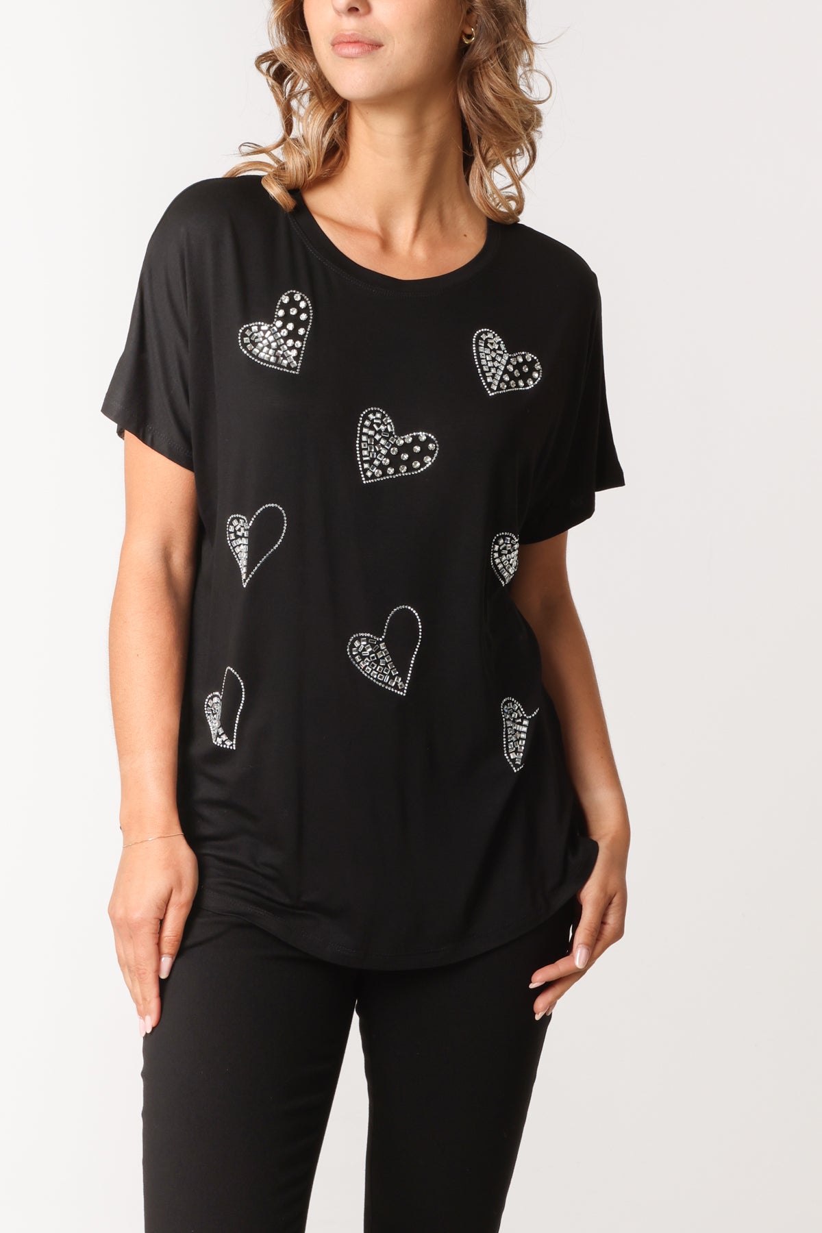 Embellished Heart Round Neck T-Shirt