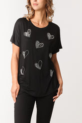 Embellished Heart Round Neck T-Shirt