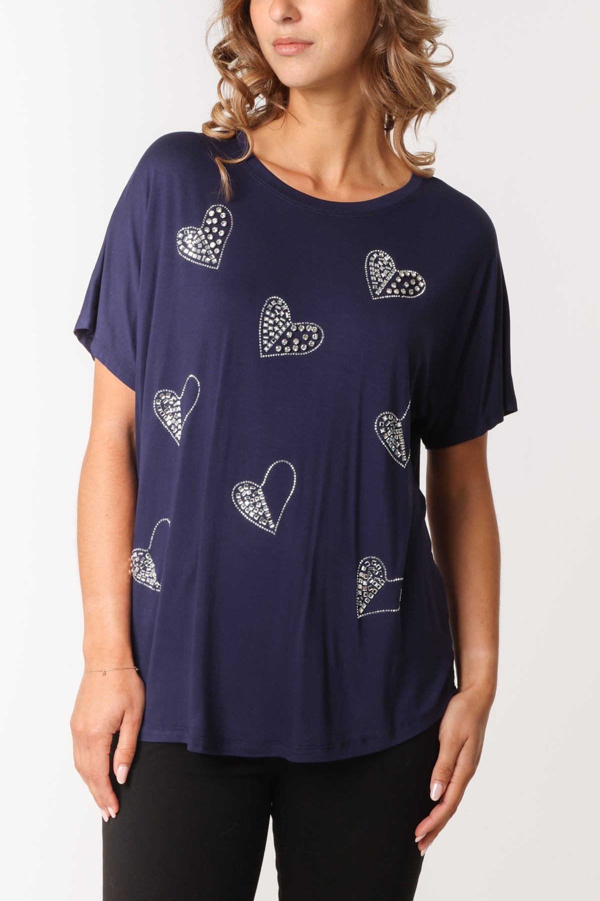 Embellished Heart Round Neck T-Shirt
