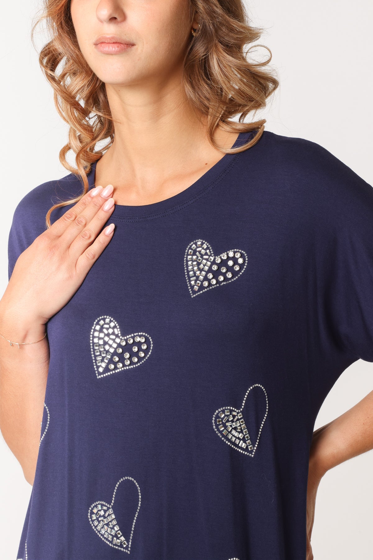 Embellished Heart Round Neck T-Shirt