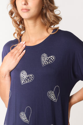Embellished Heart Round Neck T-Shirt