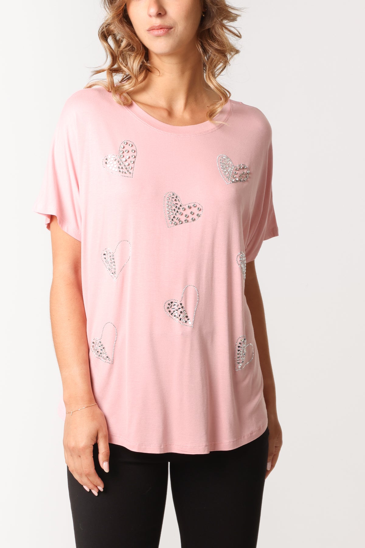 Embellished Heart Round Neck T-Shirt