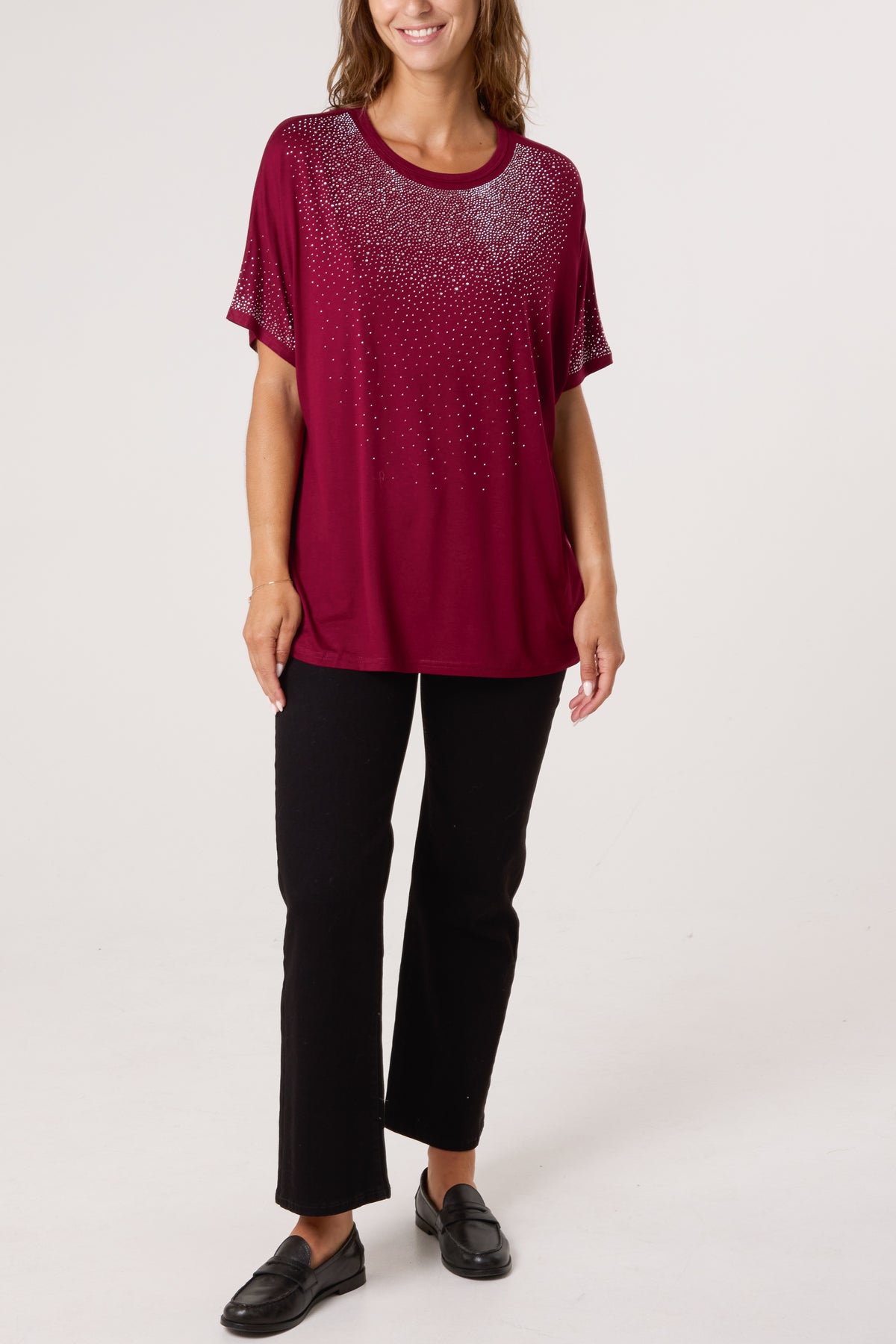 Diamante Embellished Round Neck Top