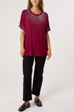 Diamante Embellished Round Neck Top