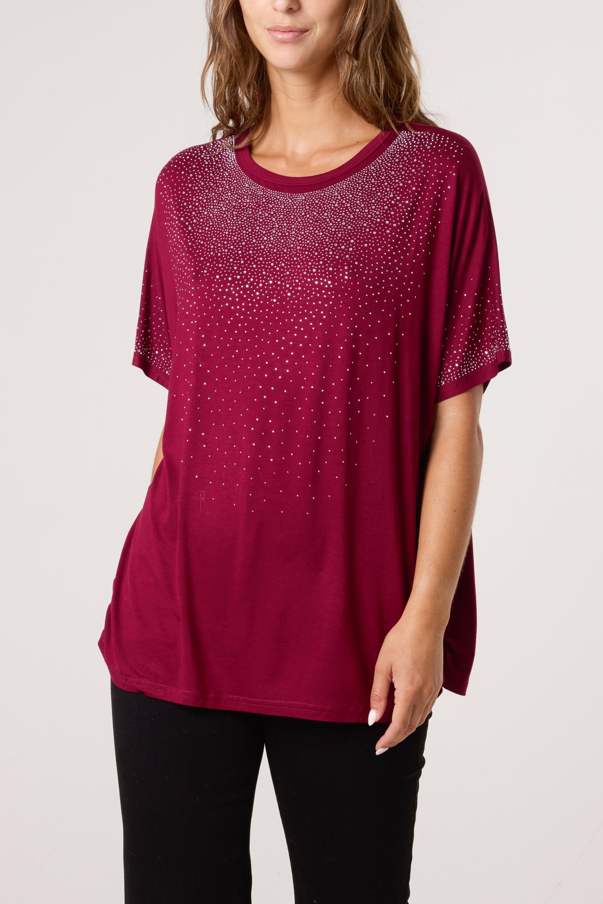 Diamante Embellished Round Neck Top