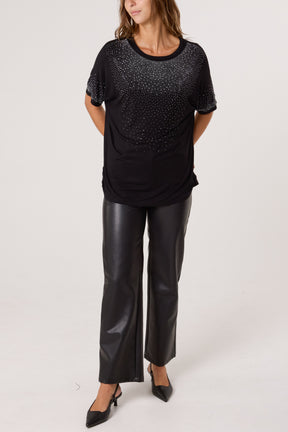 Diamante Embellished Round Neck Top