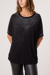 Diamante Embellished Round Neck Top