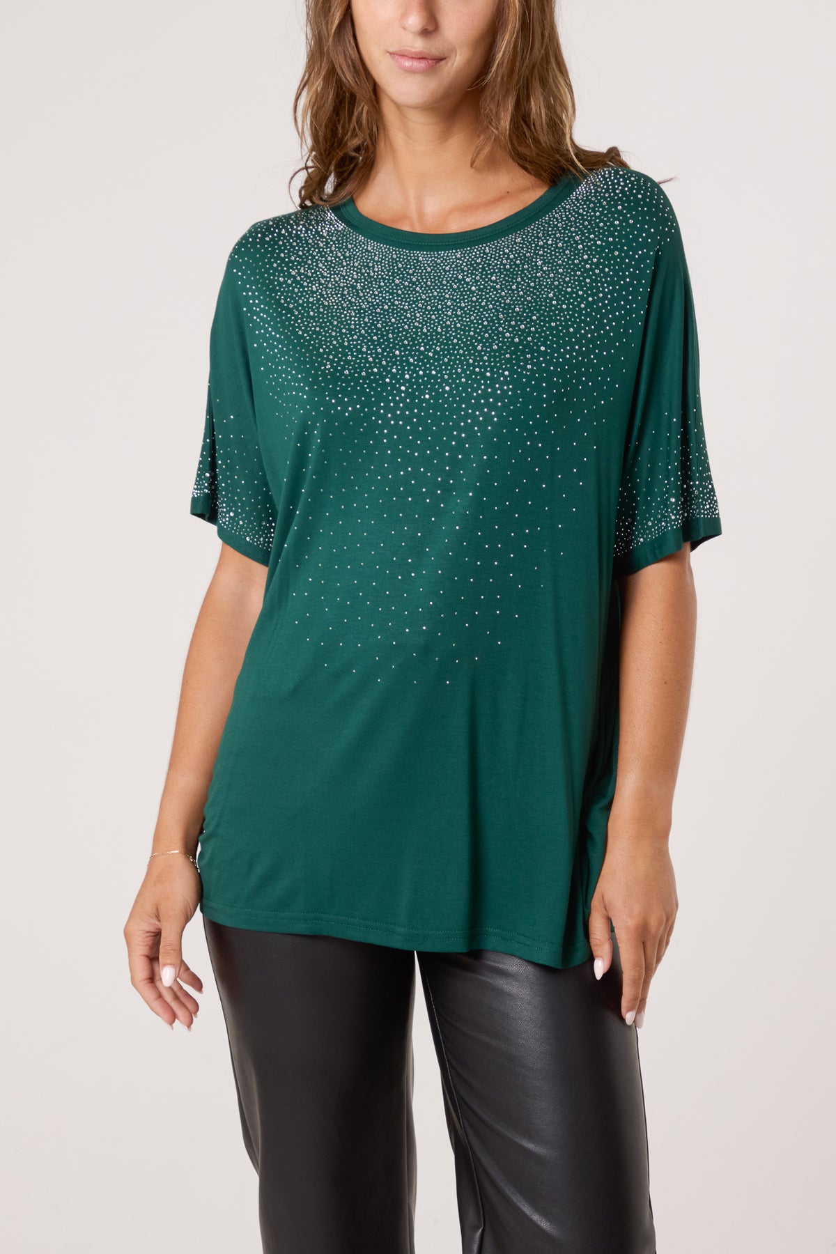 Diamante Embellished Round Neck Top