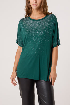 Diamante Embellished Round Neck Top