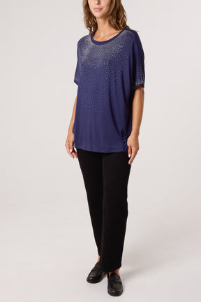 Diamante Embellished Round Neck Top
