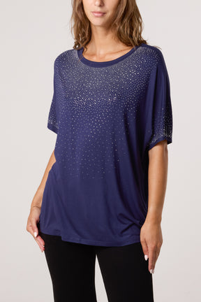 Diamante Embellished Round Neck Top