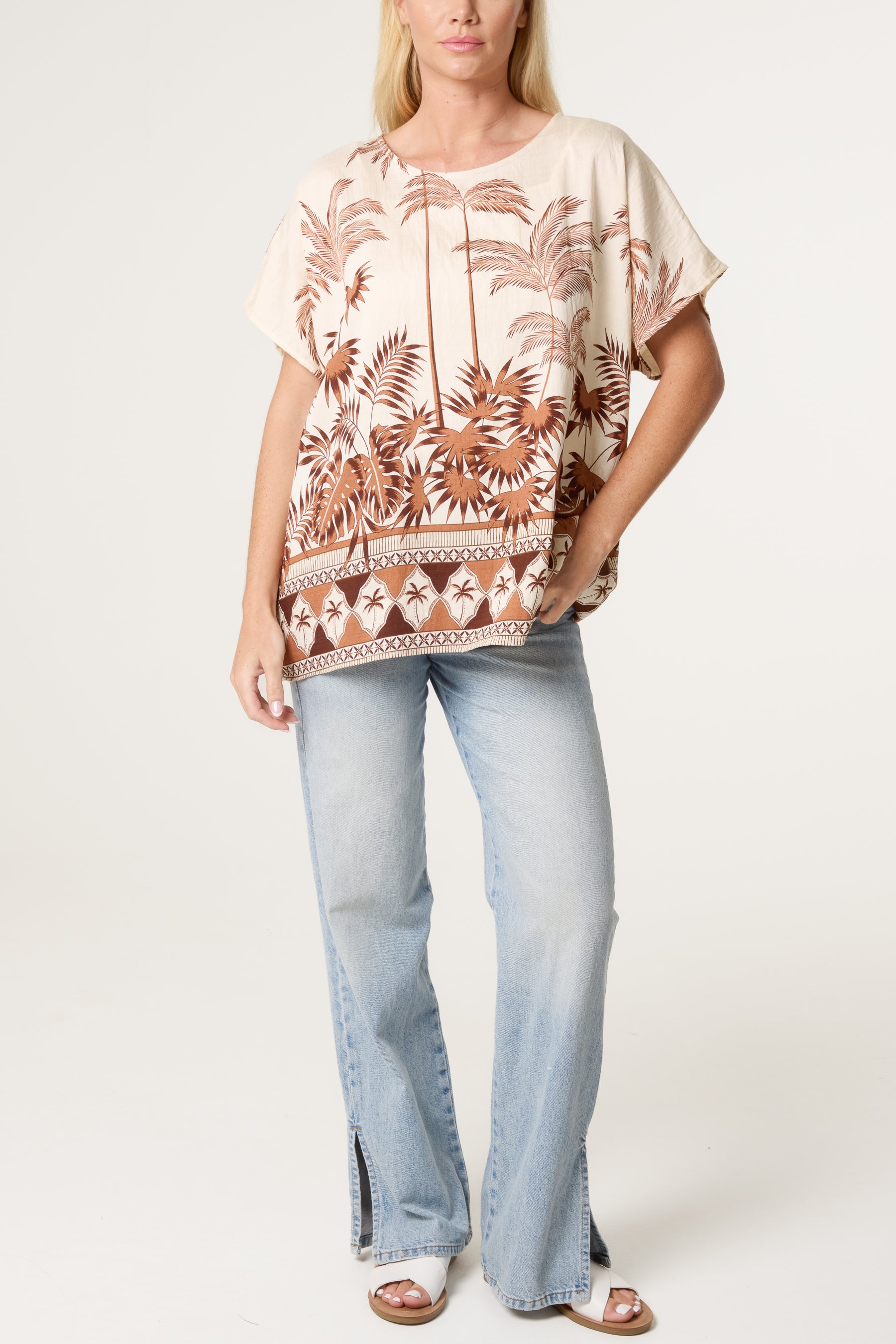 Palm Tree Border Print Top