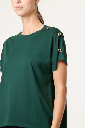 Gold Buttons Detail Round Neck T-Shirt