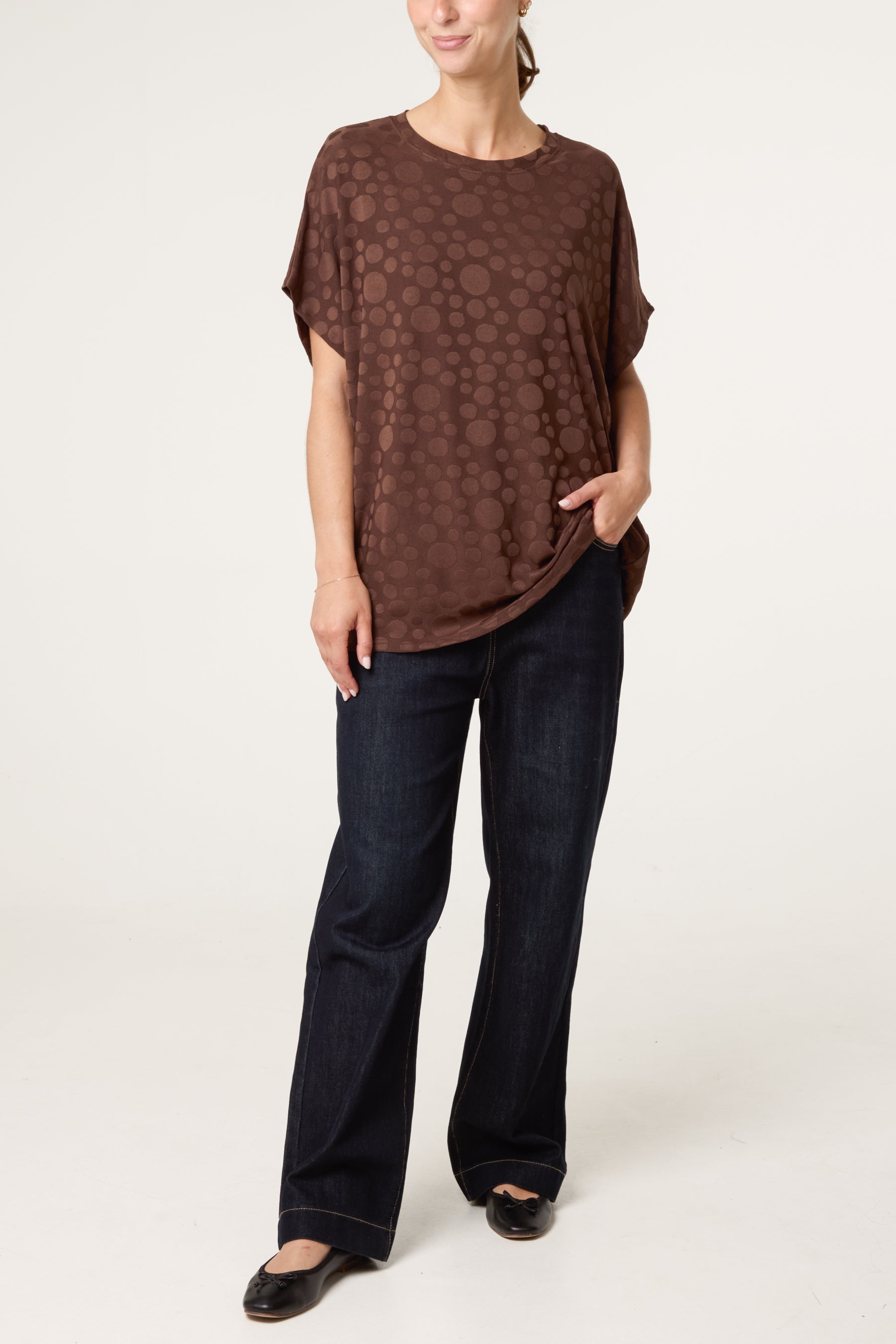 Textured Bubble Printed Short Sleeve Top