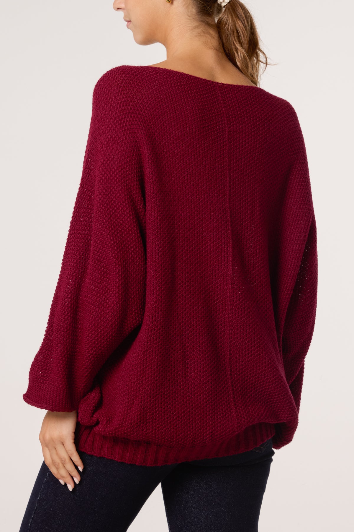 V-Neck Textured Batwing Jumper