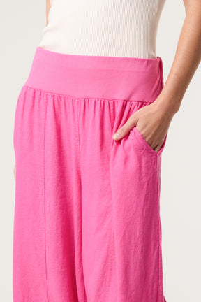 Linen Blend Wide Leg Waistband Trousers