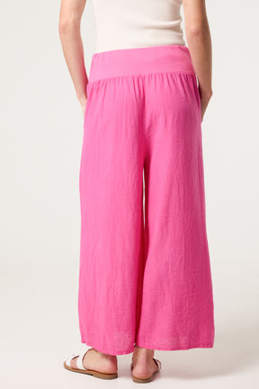 Linen Blend Wide Leg Waistband Trousers