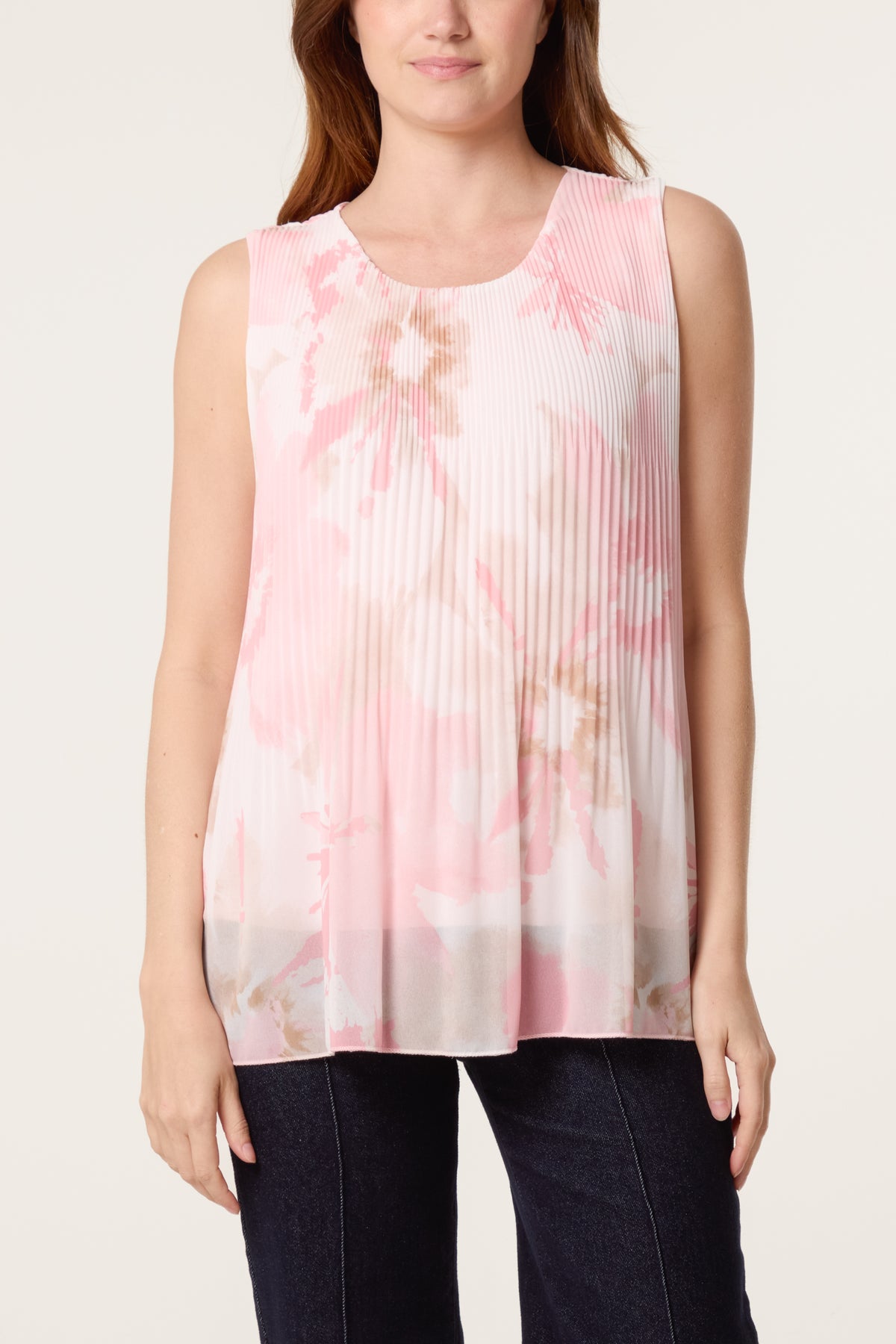 Floral Plisse Sleeveless Blouse
