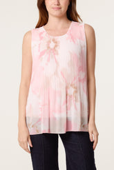 Floral Plisse Sleeveless Blouse