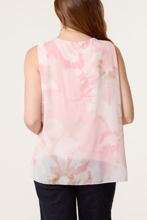 Floral Plisse Sleeveless Blouse