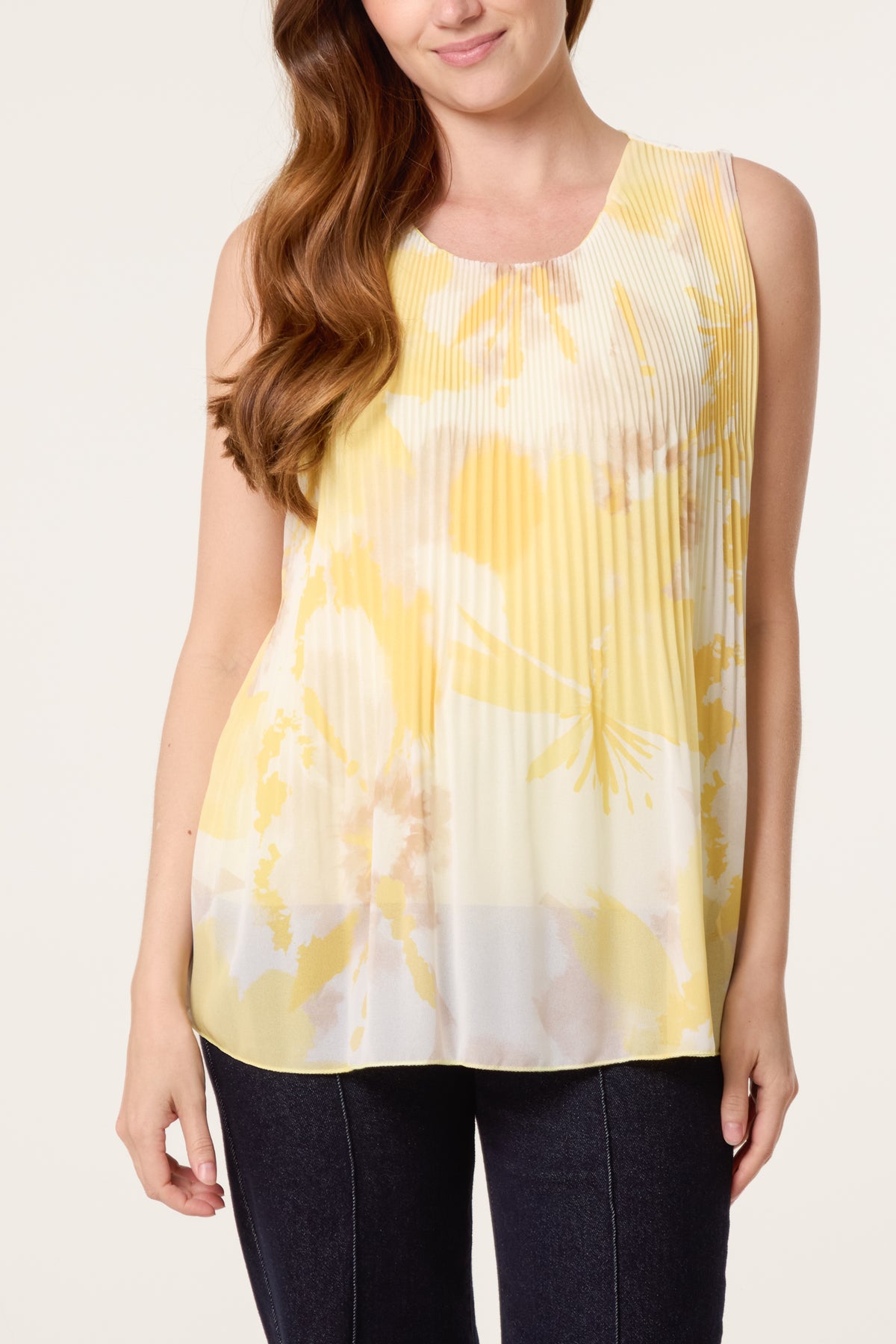 Floral Plisse Sleeveless Blouse