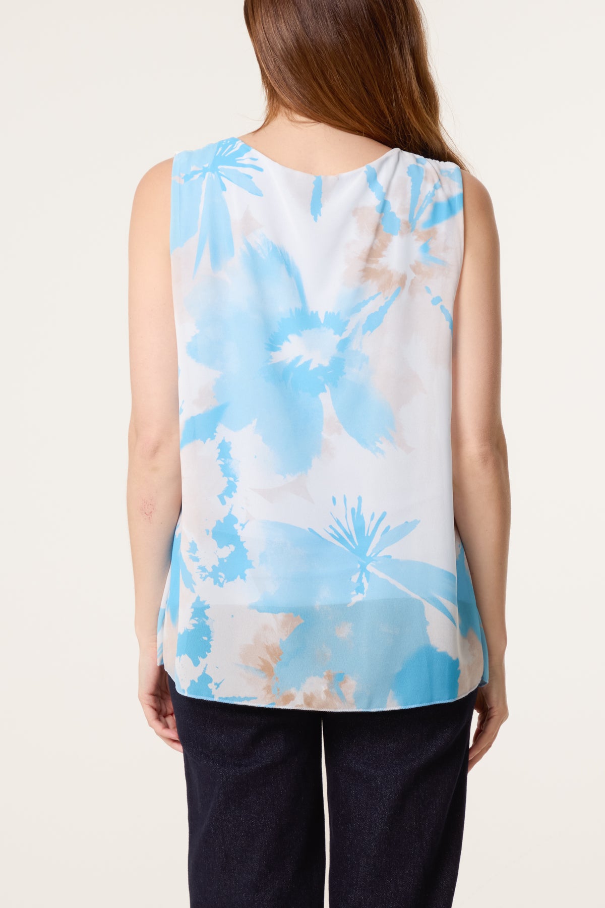 Floral Plisse Sleeveless Blouse