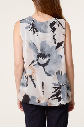 Floral Plisse Sleeveless Blouse