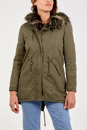 Fur Lined Embroidery Parka Coat