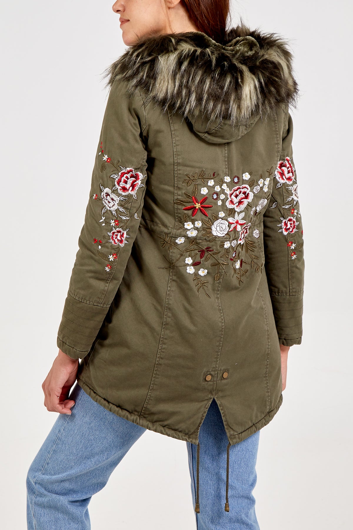 Fur Lined Embroidery Parka Coat