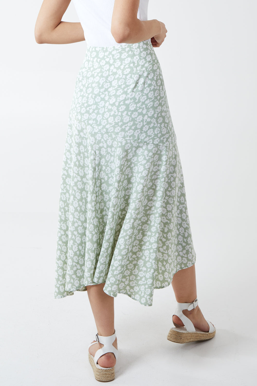 Floral Print Asymmetric Midi Skirt