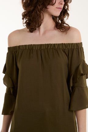 Frill Sleeve Bardot Top