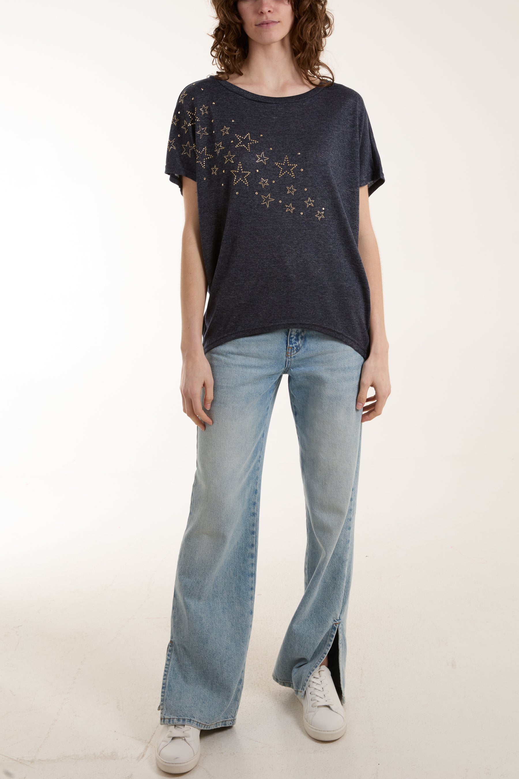 Scattered Diamante Star Oversized Top