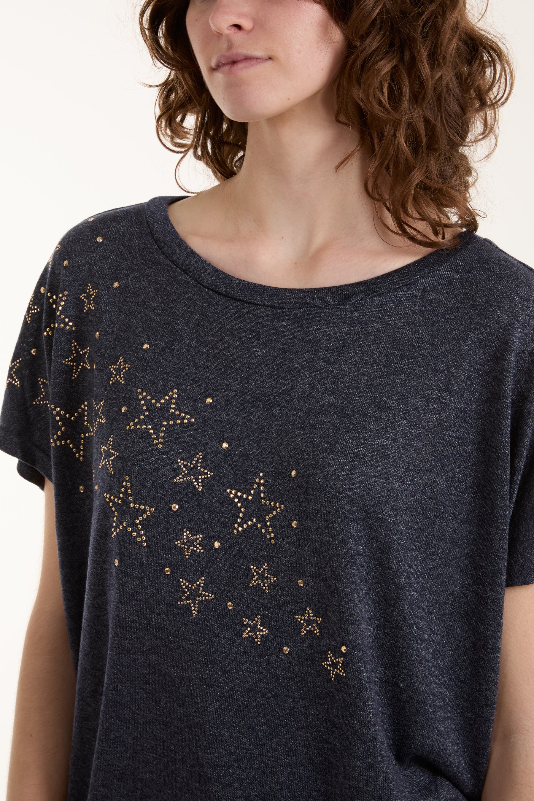 Scattered Diamante Star Oversized Top