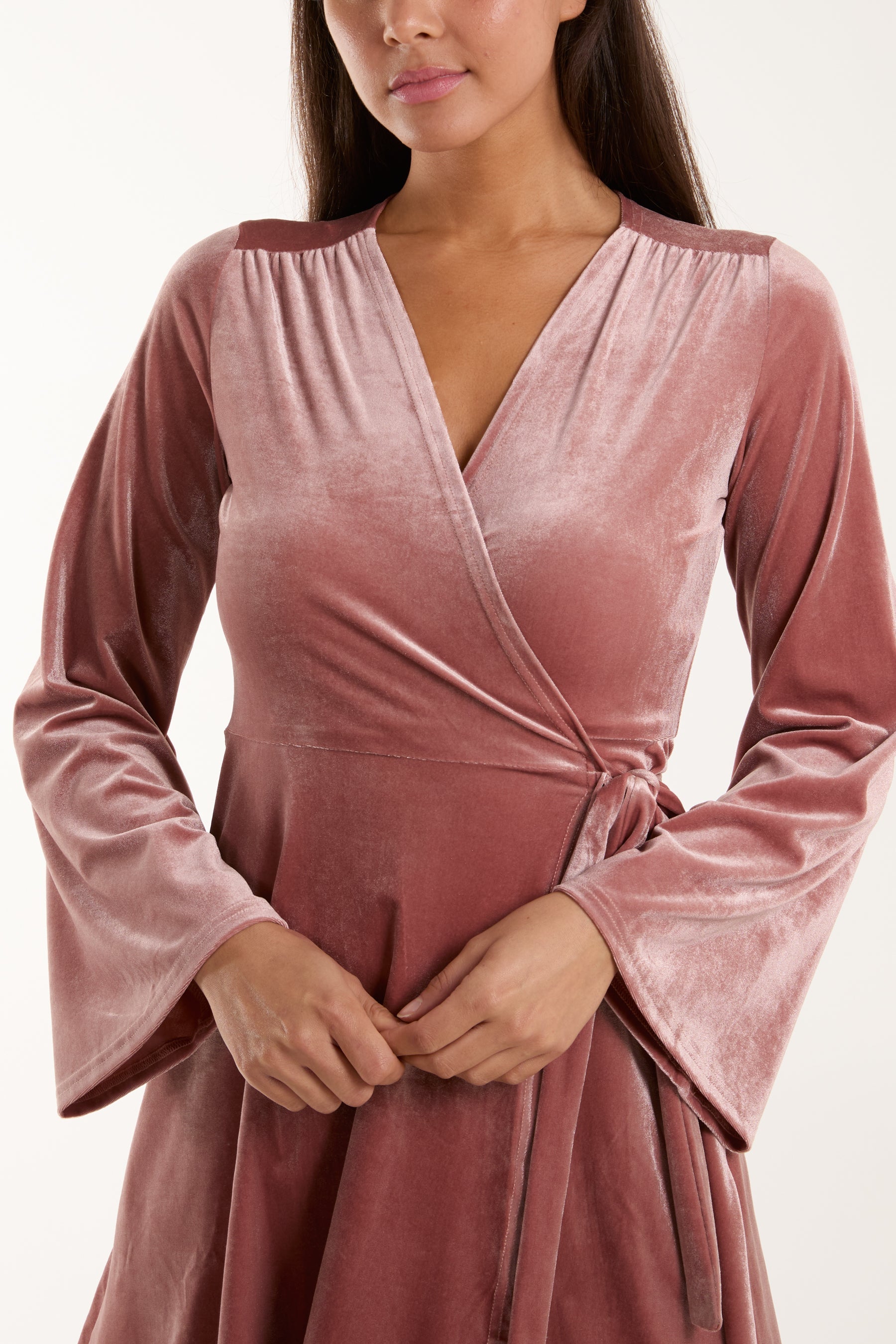 Velvet Bell Sleeve Wrap Dress