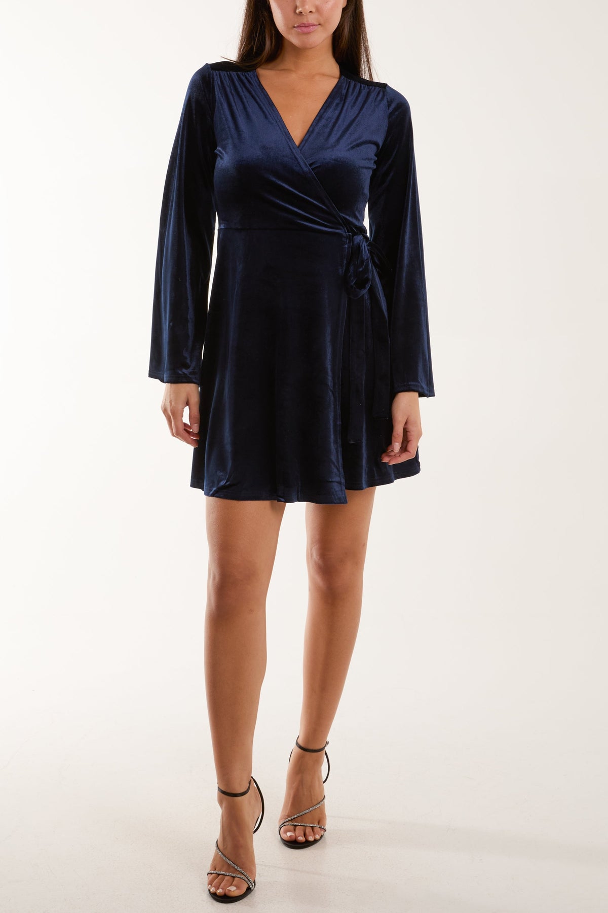 Velvet Bell Sleeve Wrap Dress