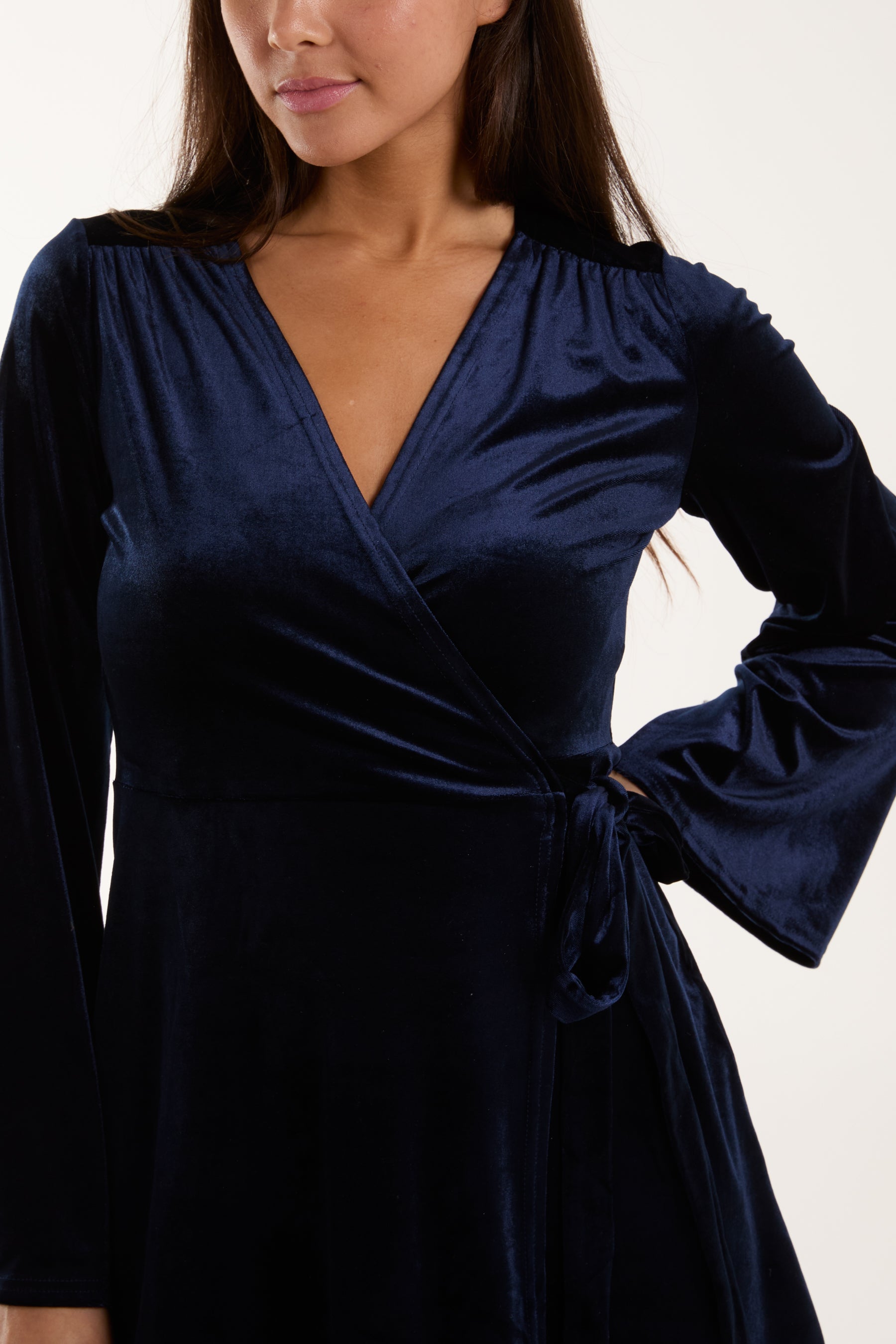 Velvet Bell Sleeve Wrap Dress