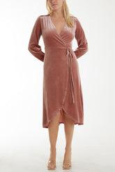 Velvet Curved Wrap Midi Dress