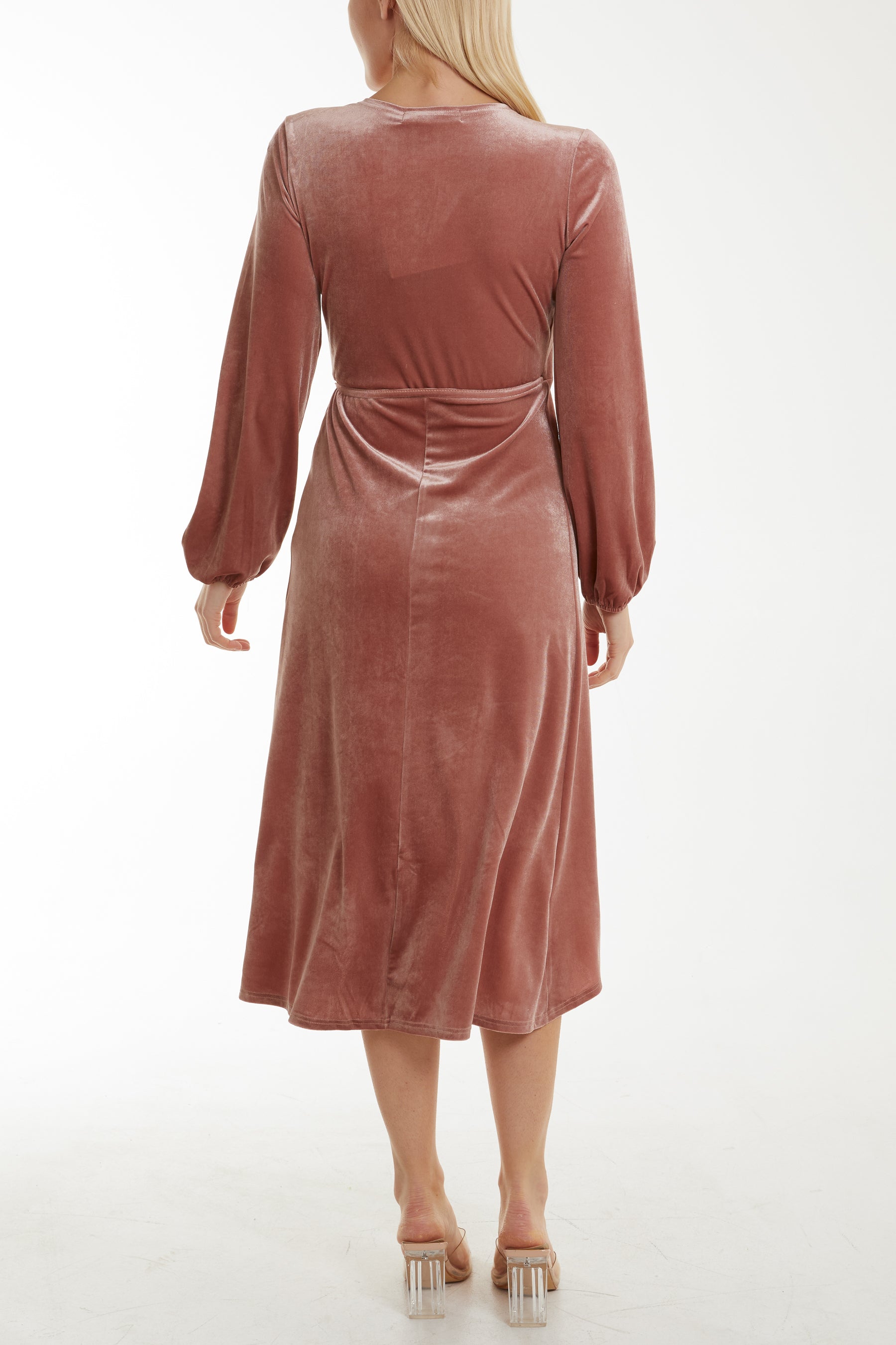 Velvet Curved Wrap Midi Dress