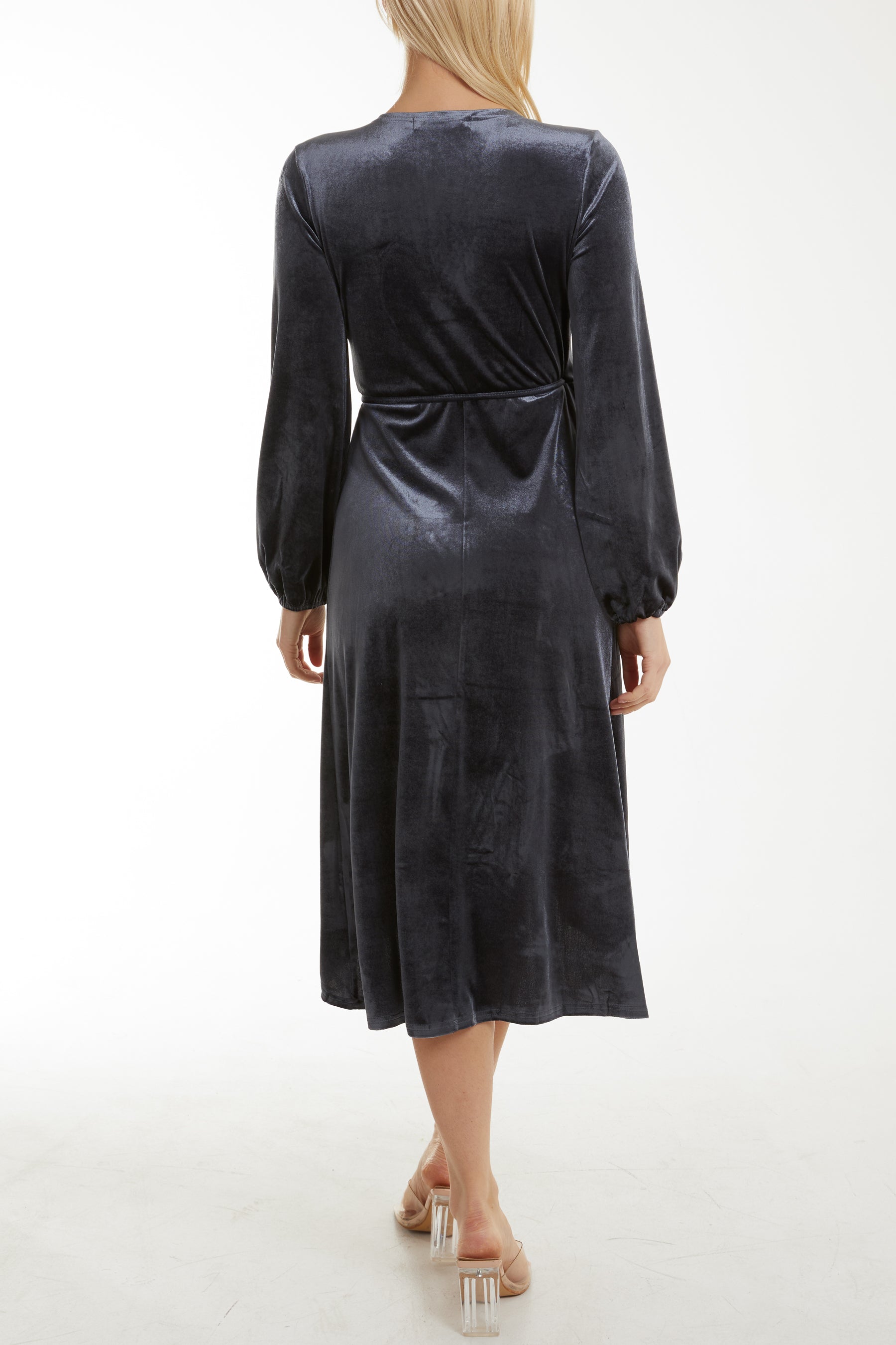 Velvet Curved Wrap Midi Dress