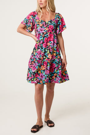 Sweetheart Neckline Tie Back Floral Dress