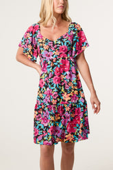 Sweetheart Neckline Tie Back Floral Dress