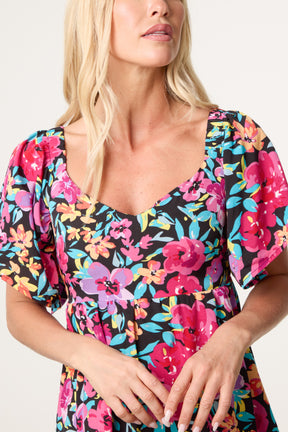 Sweetheart Neckline Tie Back Floral Dress