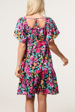Sweetheart Neckline Tie Back Floral Dress