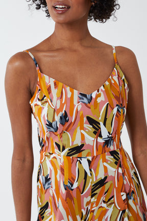 Abstract Leaf Print Cami Jumpsuit