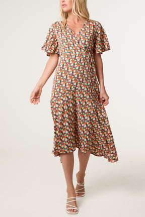 Floral Wrap Midi Dress